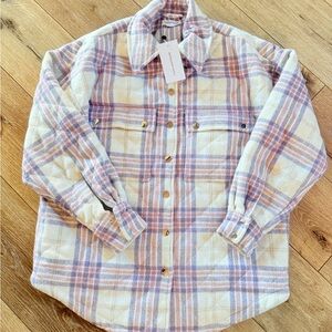 Lovers + Friends Plaid Shirt in Cream and Purple